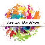 Swirls of color behind a banner and the words 'Art on the Move'.