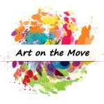 Art on the Move logo with splashes of rainbow colors in a circular motion surrounding the name.